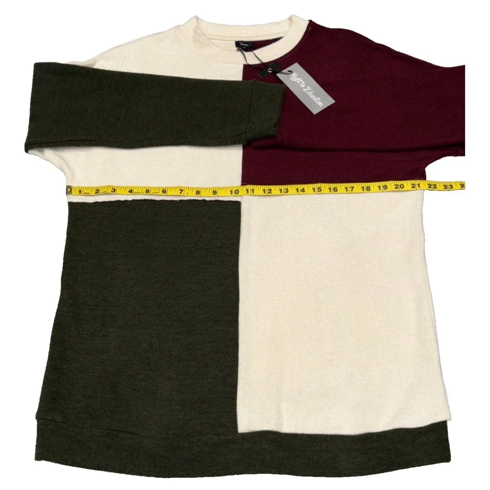 NEW Shana Right to‎ Education Color Block Tunic Sweater Sz M Burgandy Green Soft - Picture 6 of 8
